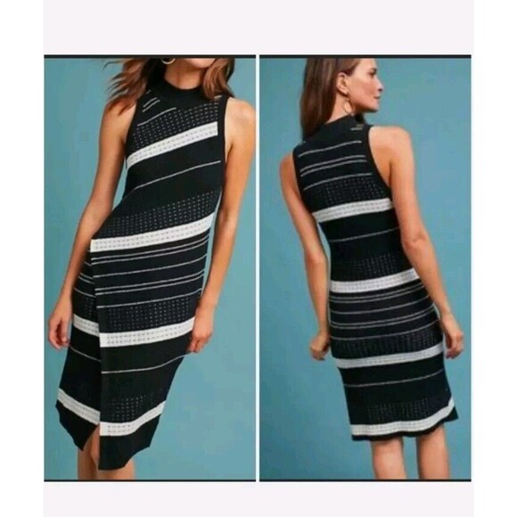 Moth Anthropologie Women Velda Mock Neck Sweater Dress Black Knee Length medium - Picture 1 of 10